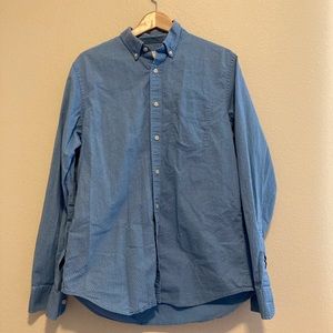 Blue patterned Mens oxford dress shirt, Club Monaco size Slim Large